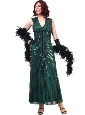 1930s Hollywood Green Plus Size Womens Costume Dress