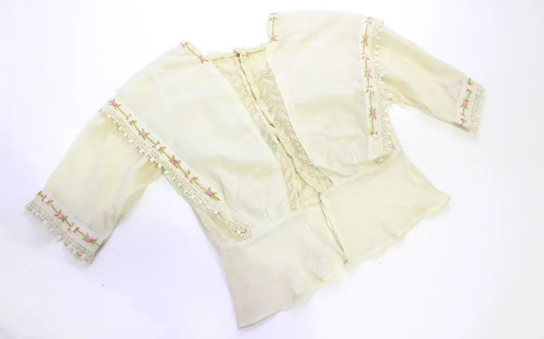 Antique Edwardian Girls Embroidered Cotton Blouse, Bust 28"