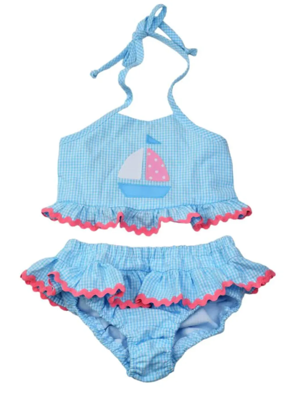 Aqua Two Piece Swimsuit With Sailboat