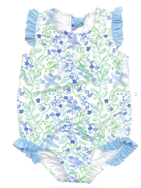 Audrey One Piece Swimsuit - Blue Green Floral