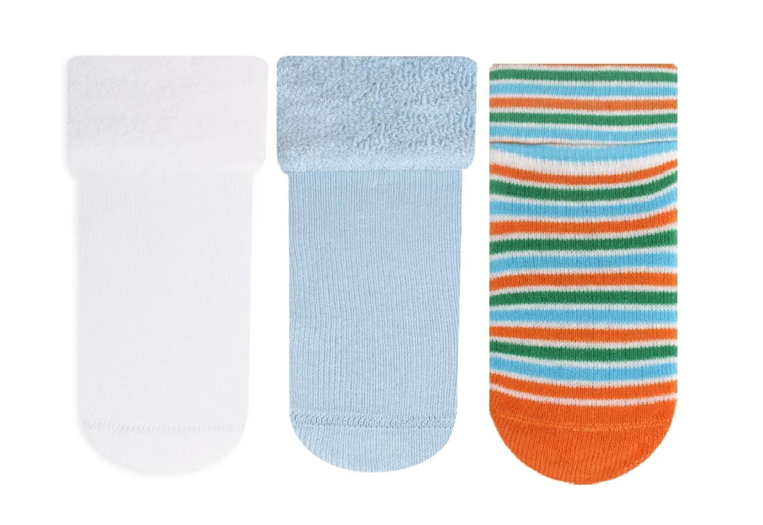 Baby Anti-Slip Terry Socks Striped Blue White 3Pk (0-6mths)