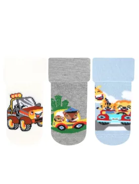 Baby Boy Anti-Slip Terry Socks Cars 3Pk (0-18mths)