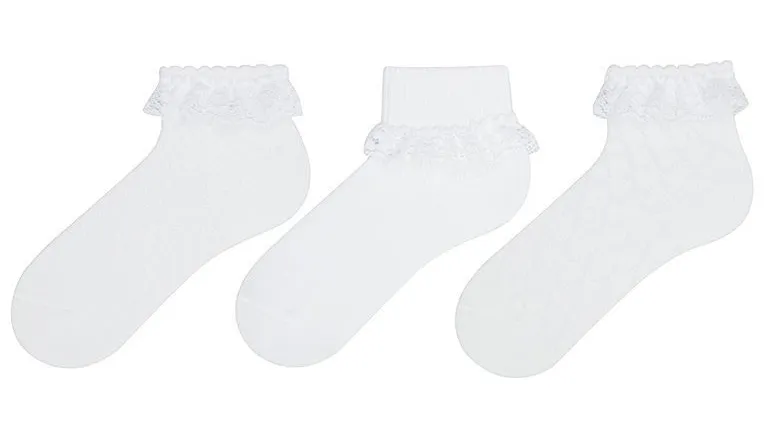 Baby Girl Frilly Lace Socks White Assorted 3Pk (0-18mths)