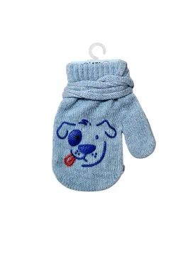 Baby Mittens With String Blue Puppy