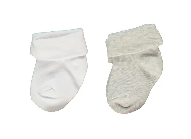 Bebetto Baby Boy Turnover Socks White-Grey 2Pk (0-6mths)