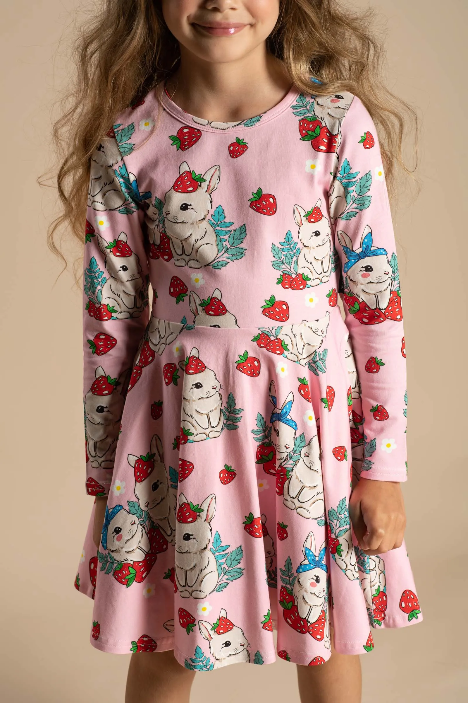 Berry Bunny Long Sleeve Waisted Dress