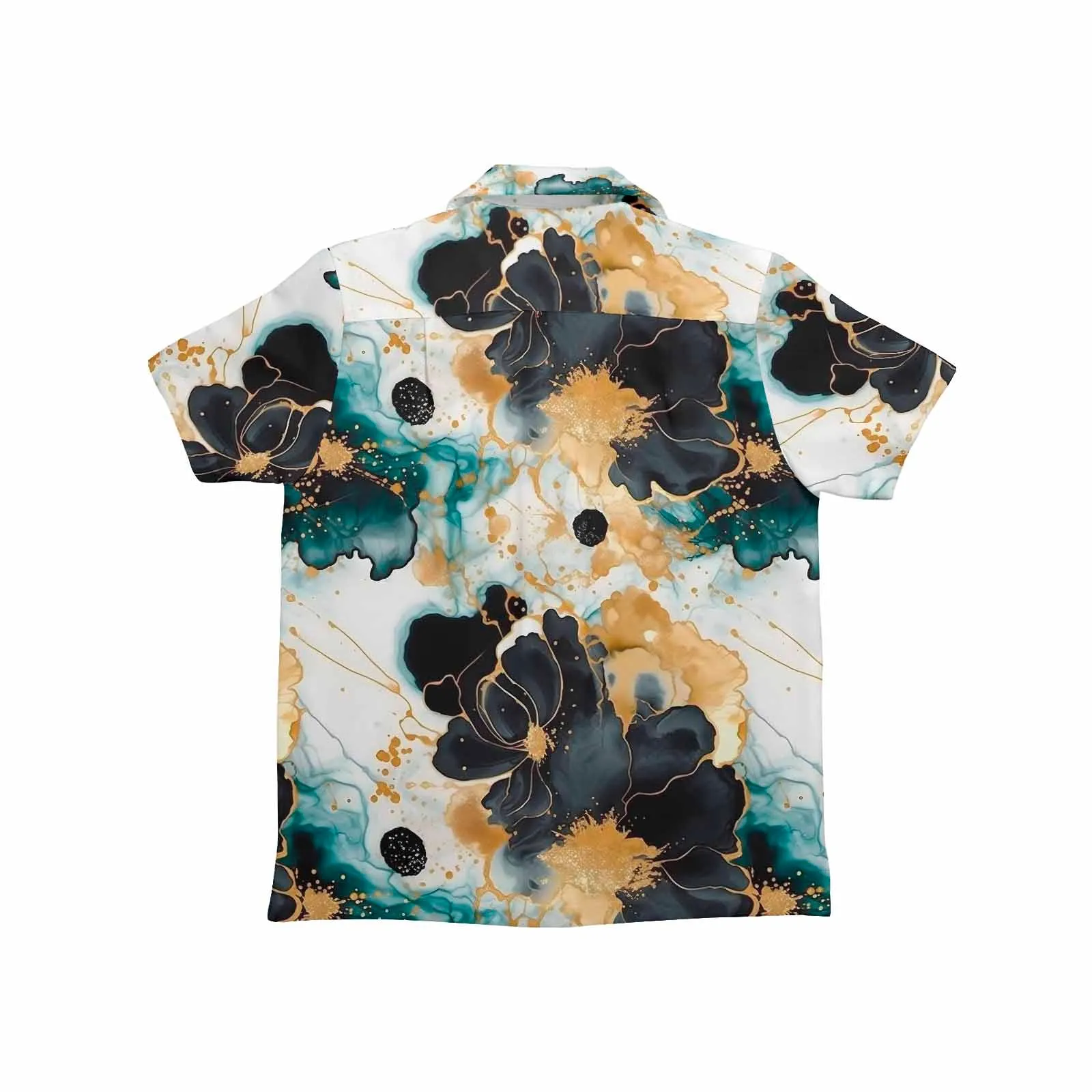 Black Gold & Green Ink Floral  Little Boys Hawaiian Shirt