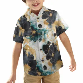 Black Gold & Green Ink Floral  Little Boys Hawaiian Shirt