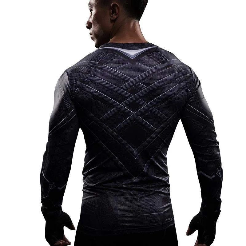 Black Panther Superhero Sport Men T-shirts Long Sleeve Tee