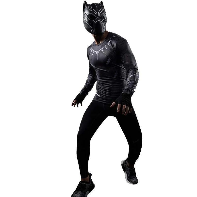 Black Panther Superhero Sport Men T-shirts Long Sleeve Tee