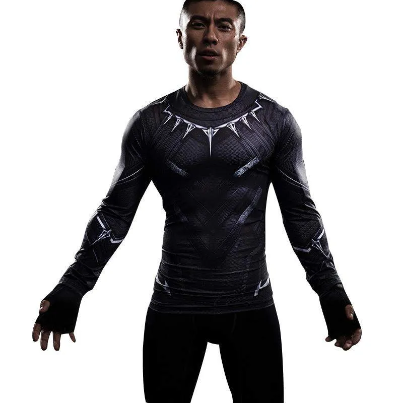 Black Panther Superhero Sport Men T-shirts Long Sleeve Tee