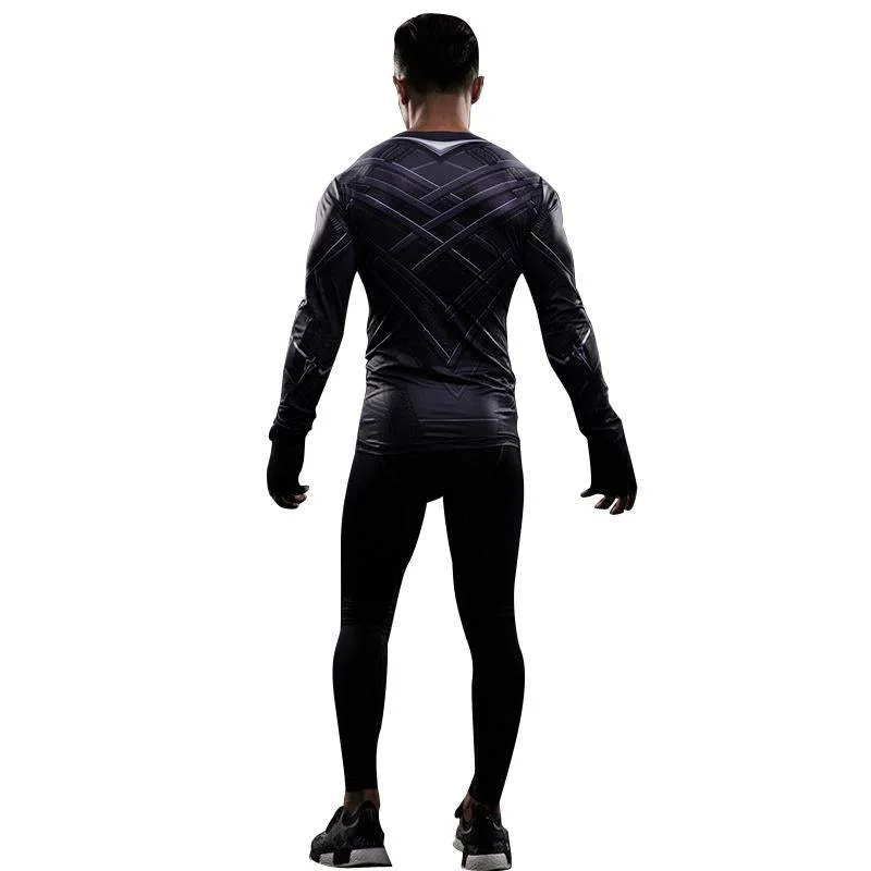 Black Panther Superhero Sport Men T-shirts Long Sleeve Tee