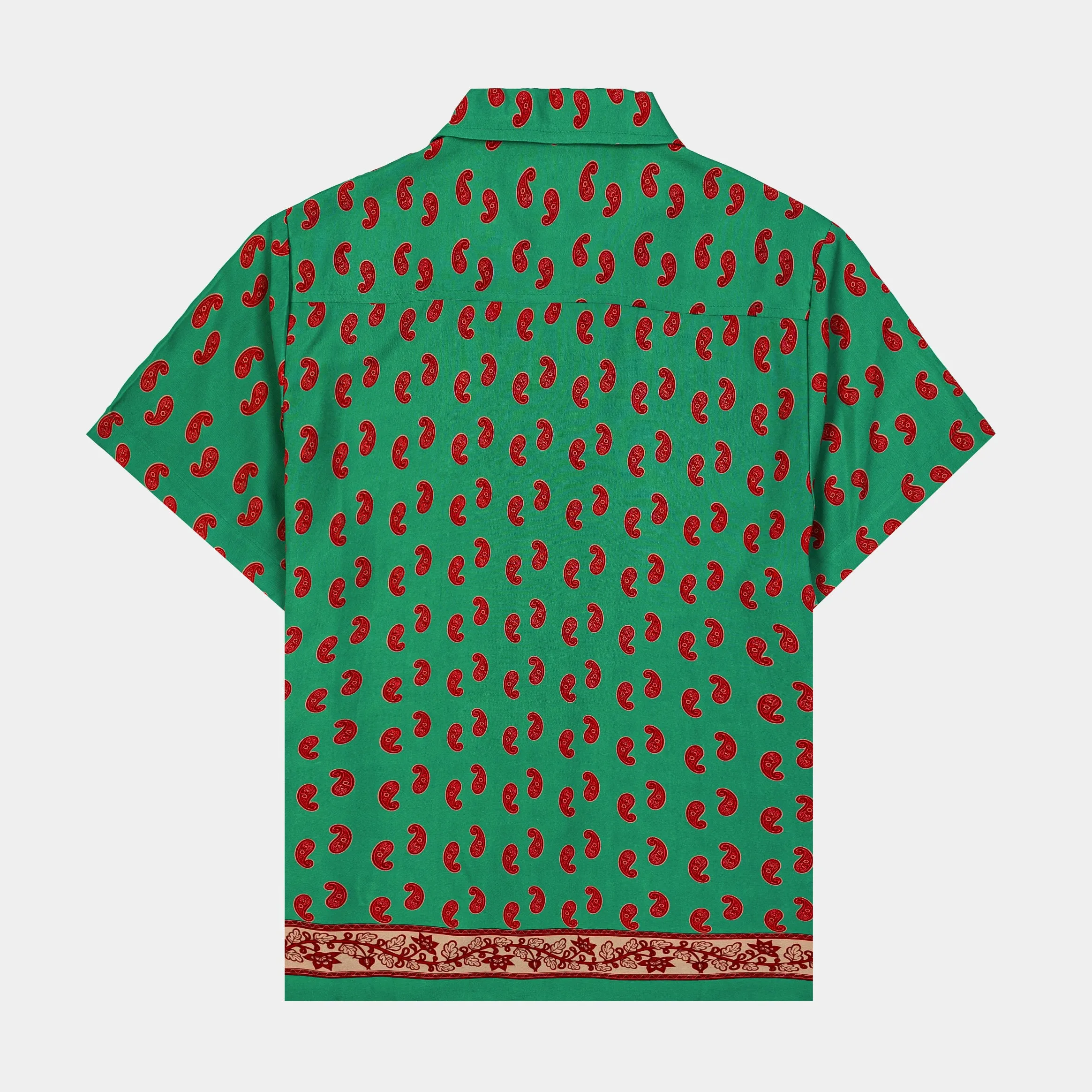 Block Paisley Rayon Mens Short Sleeve Shirt (Green/Red)