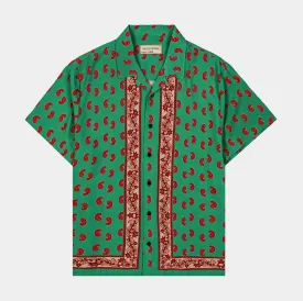 Block Paisley Rayon Mens Short Sleeve Shirt (Green/Red)