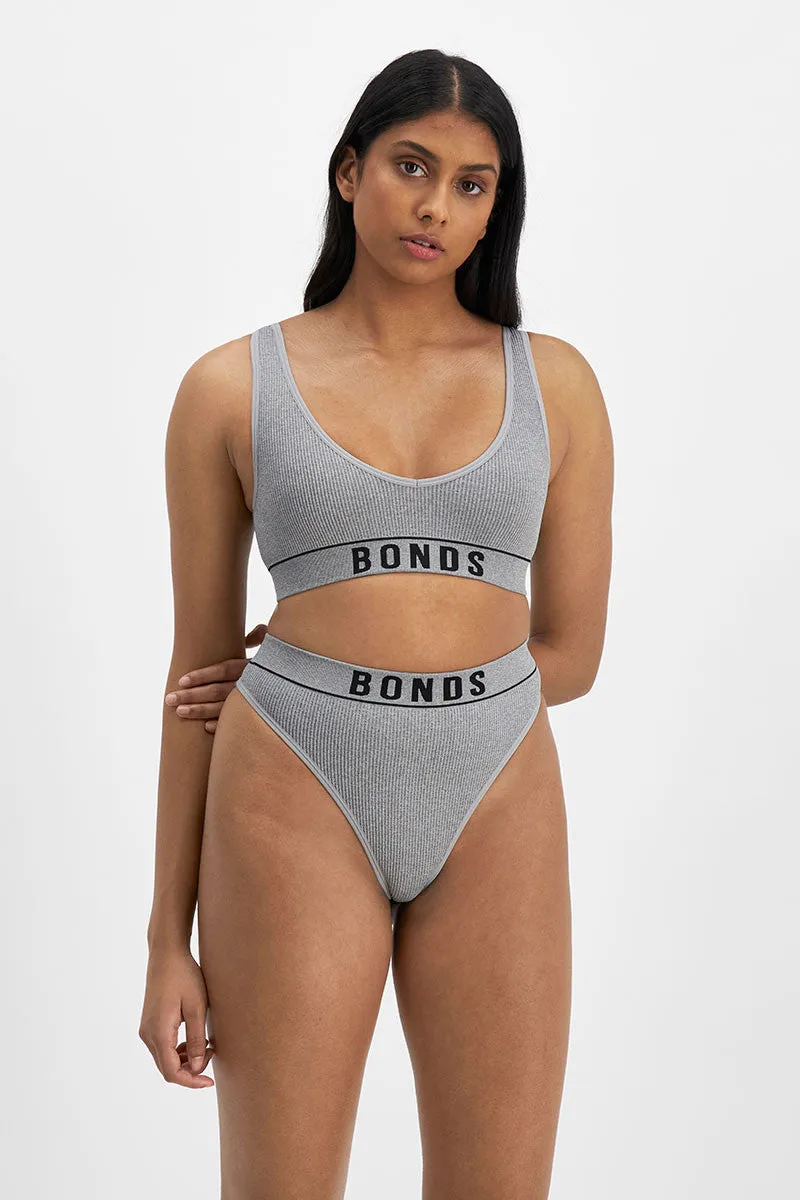 Bonds Originals Retro Rib Deep V Crop Bra Heritage Grey Marle