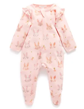 Bunny Friends Zip Growsuit - Apricot