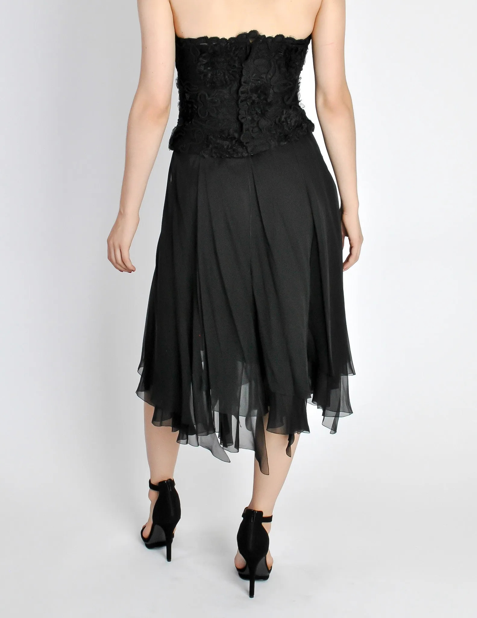 Chanel Vintage Black Silk Chiffon Layered Skirt