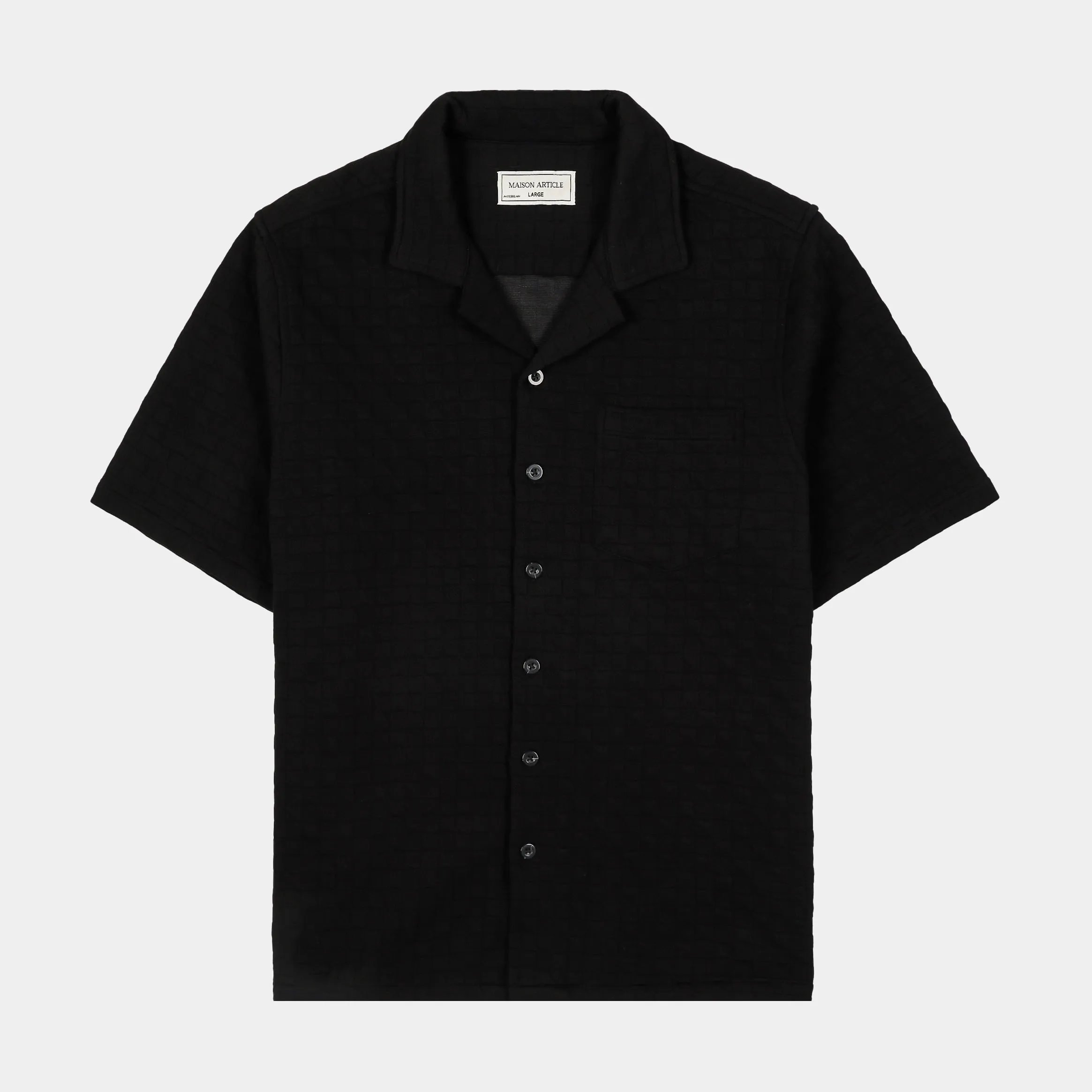 Checkered Knit Mens Short Sleeve Shirt (Black)