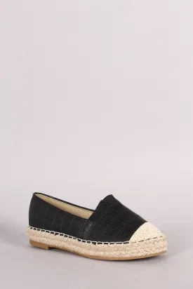 Crocodile Print Braided Espadrille Slip On Loafer Flat