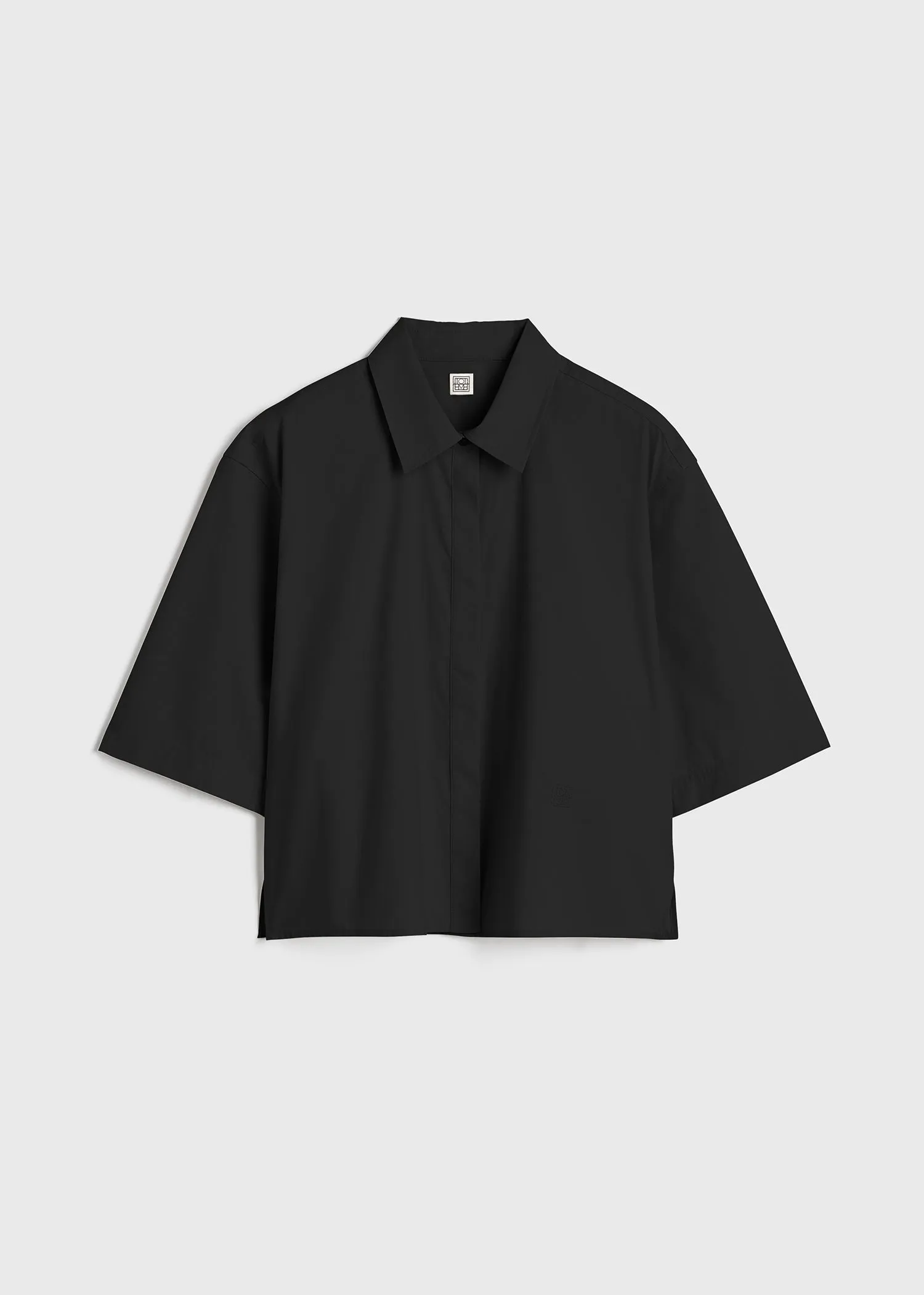 Cropped cotton-poplin shirt black