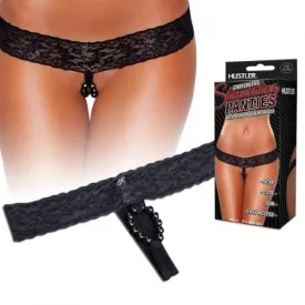 Crotchless Stimulating Panties W Pearl Beads Black ML