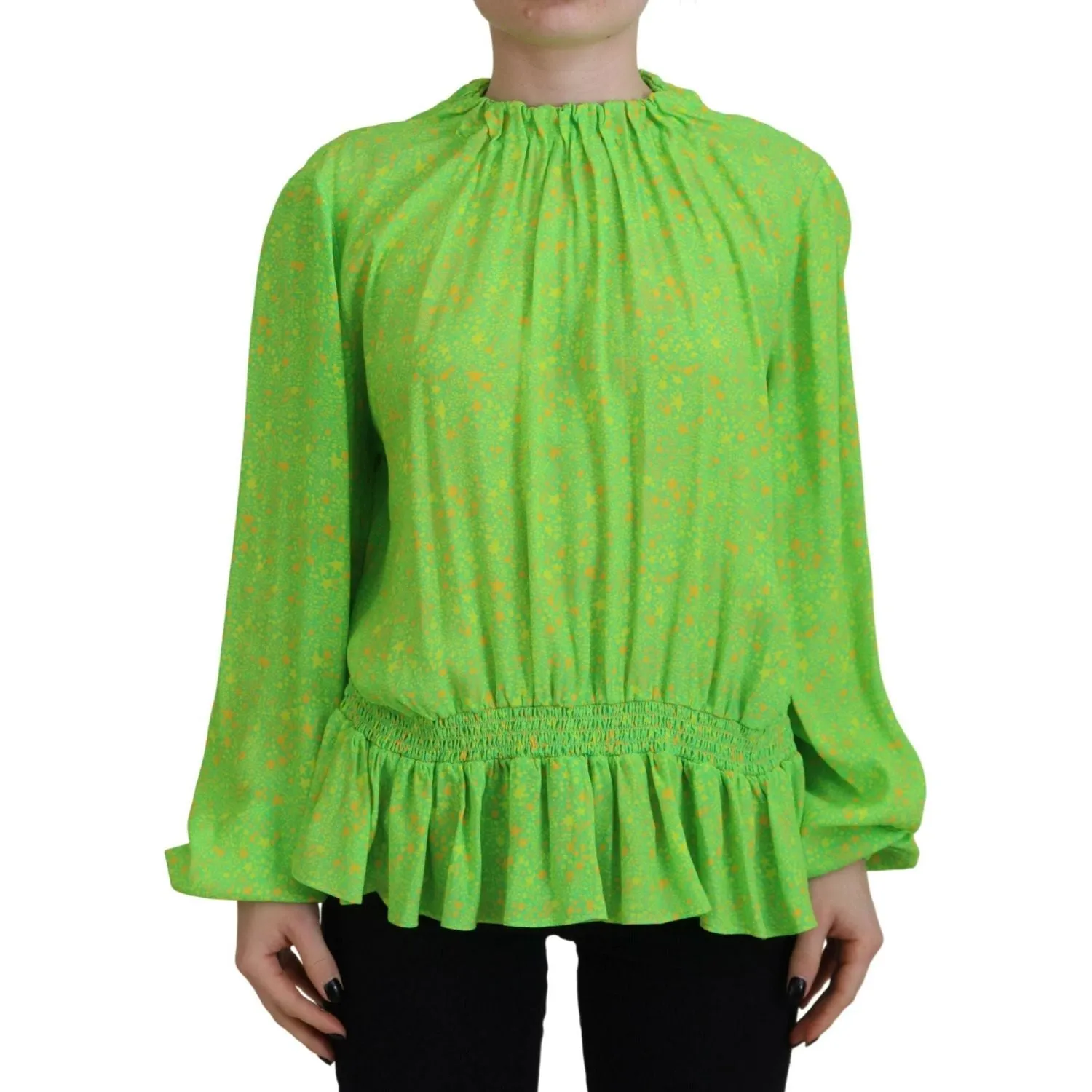 Dsquared² Green Stars Print Viscose Long Sleeves Blouse Top