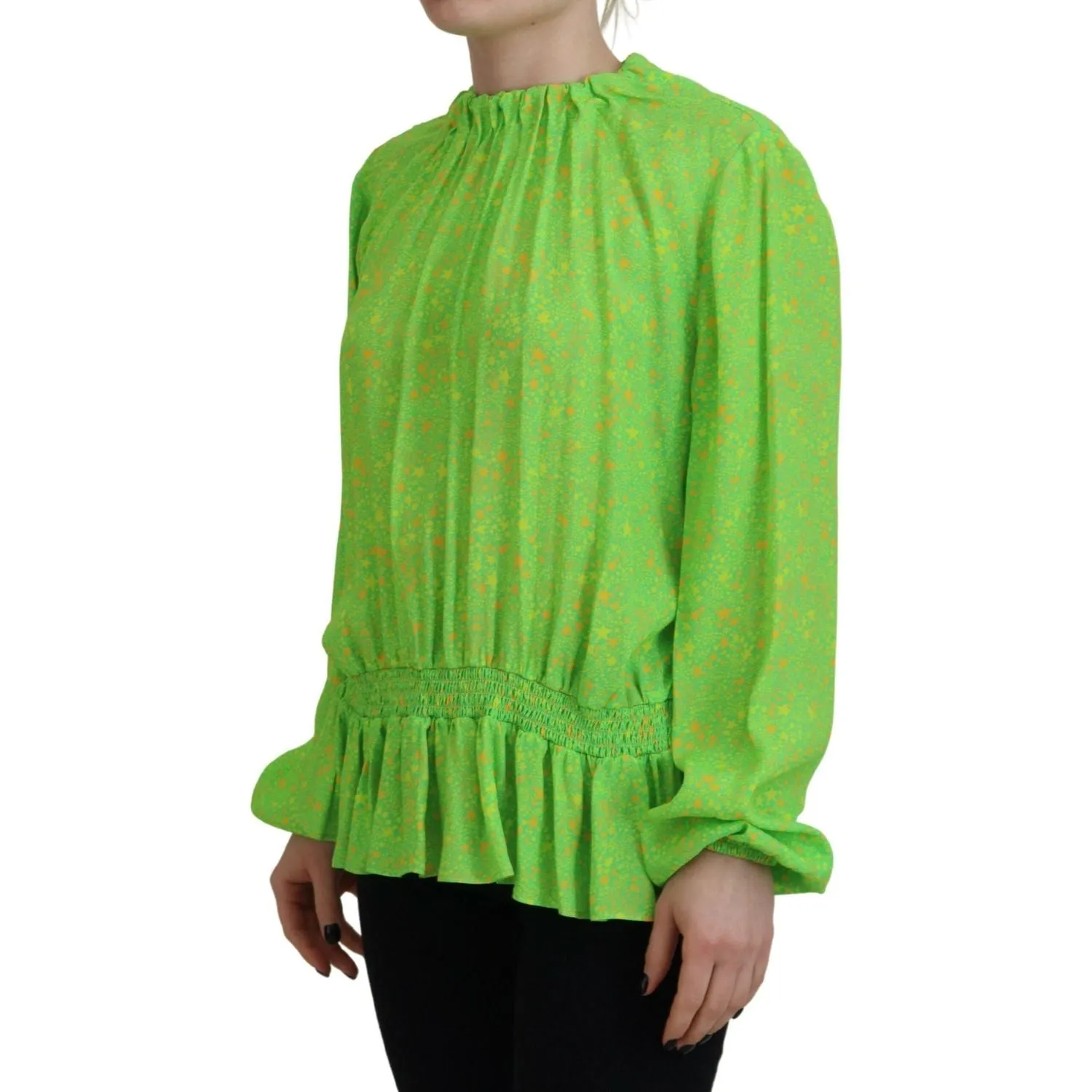 Dsquared² Green Stars Print Viscose Long Sleeves Blouse Top