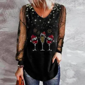 Fashion Black Printed Long Sleeve Top