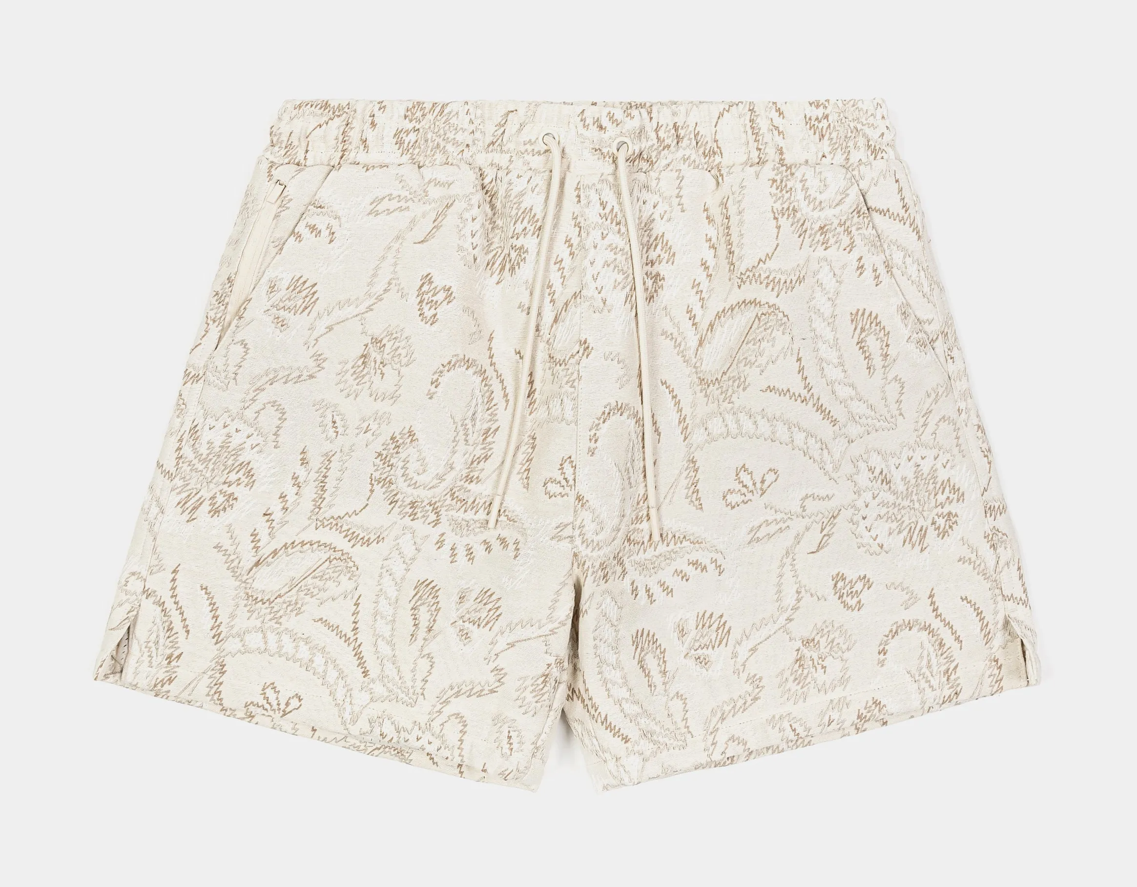 Floral Paisley Woven Mens Shorts (Cream/Taupe)