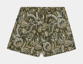 Floral Paisley Woven Mens Shorts (Olive)