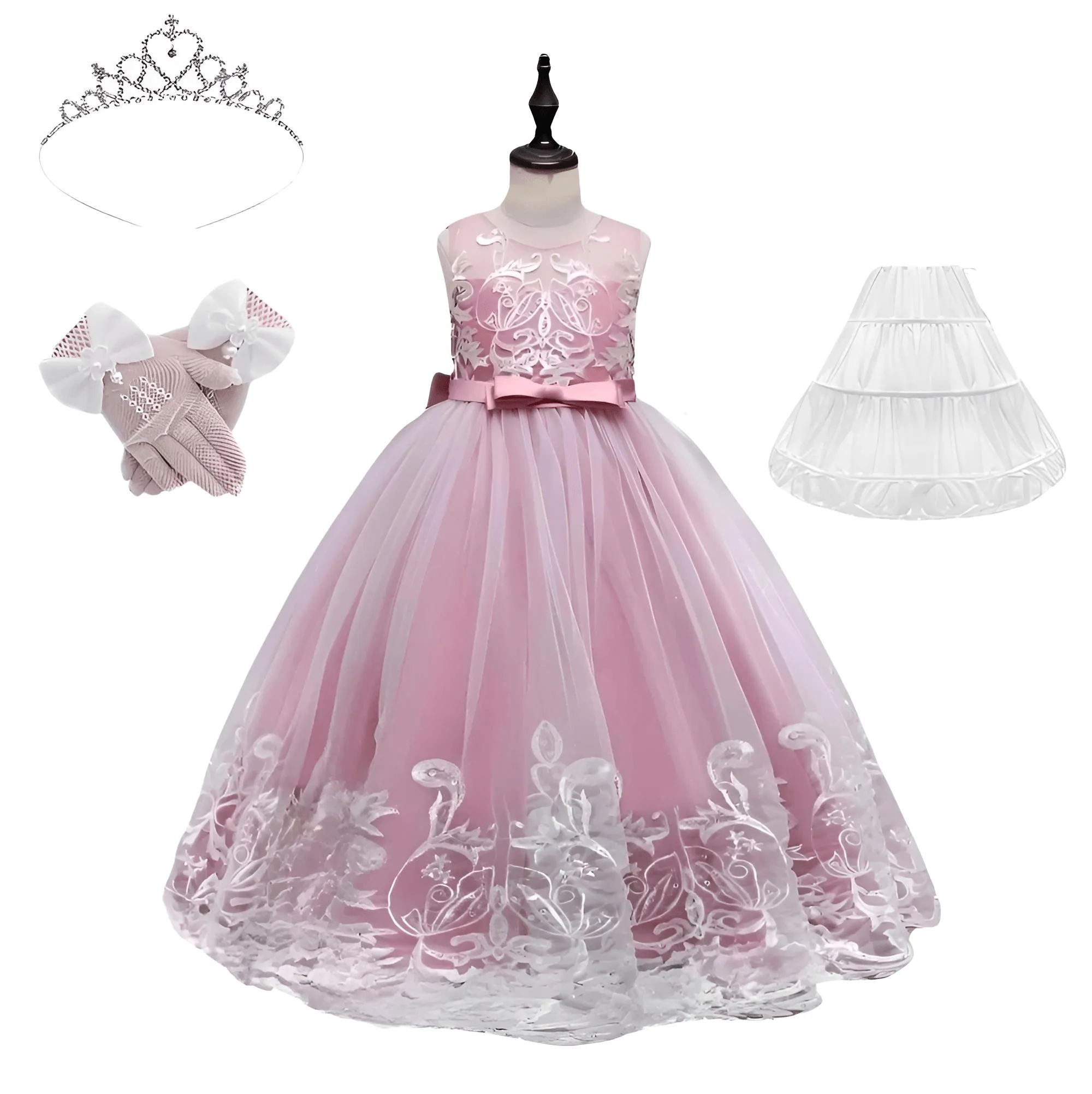 Girl's Formal Occasion Dress - With FREE Tiara, Gloves & Petticoat!