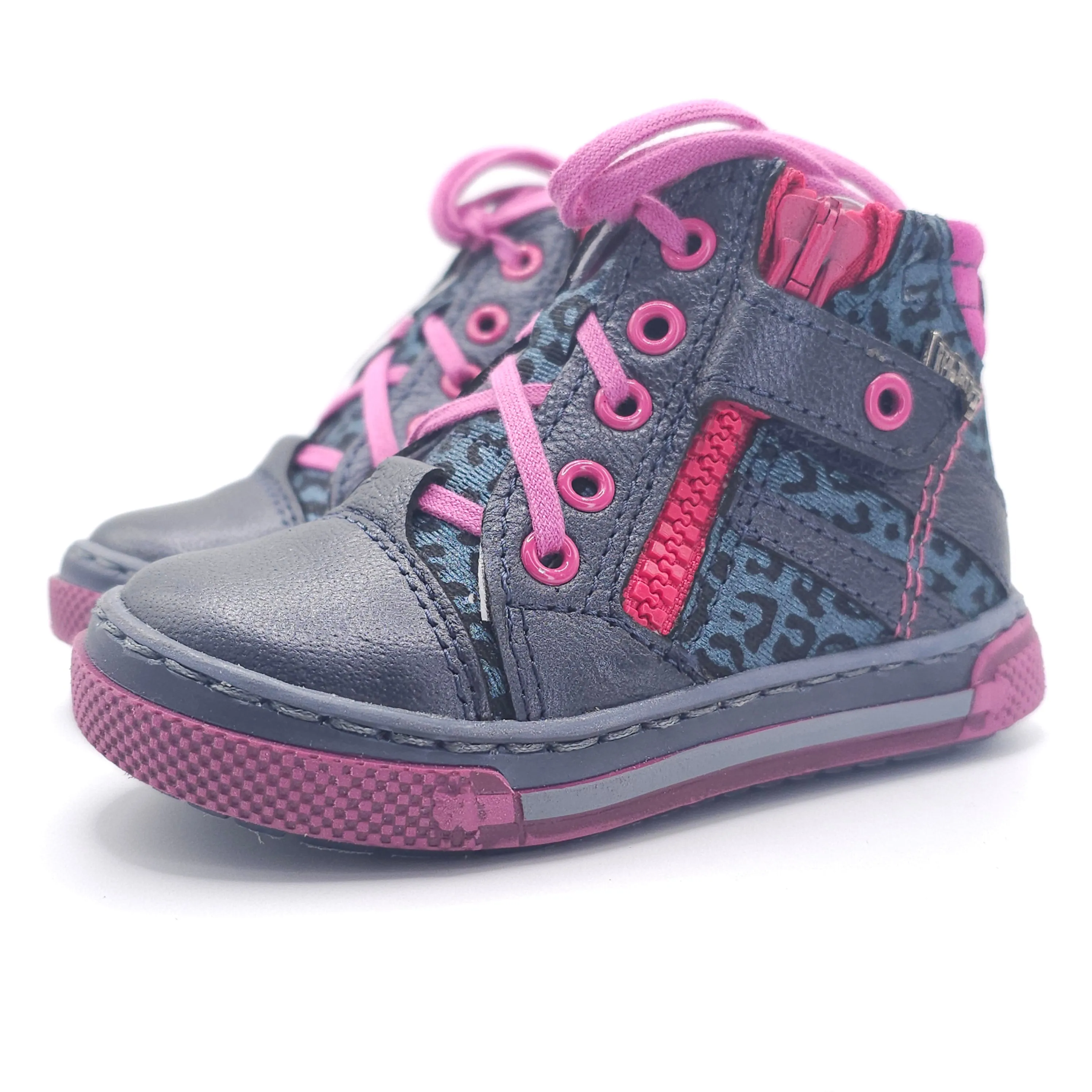 Girls High Zip Shoe In Navy and Pink