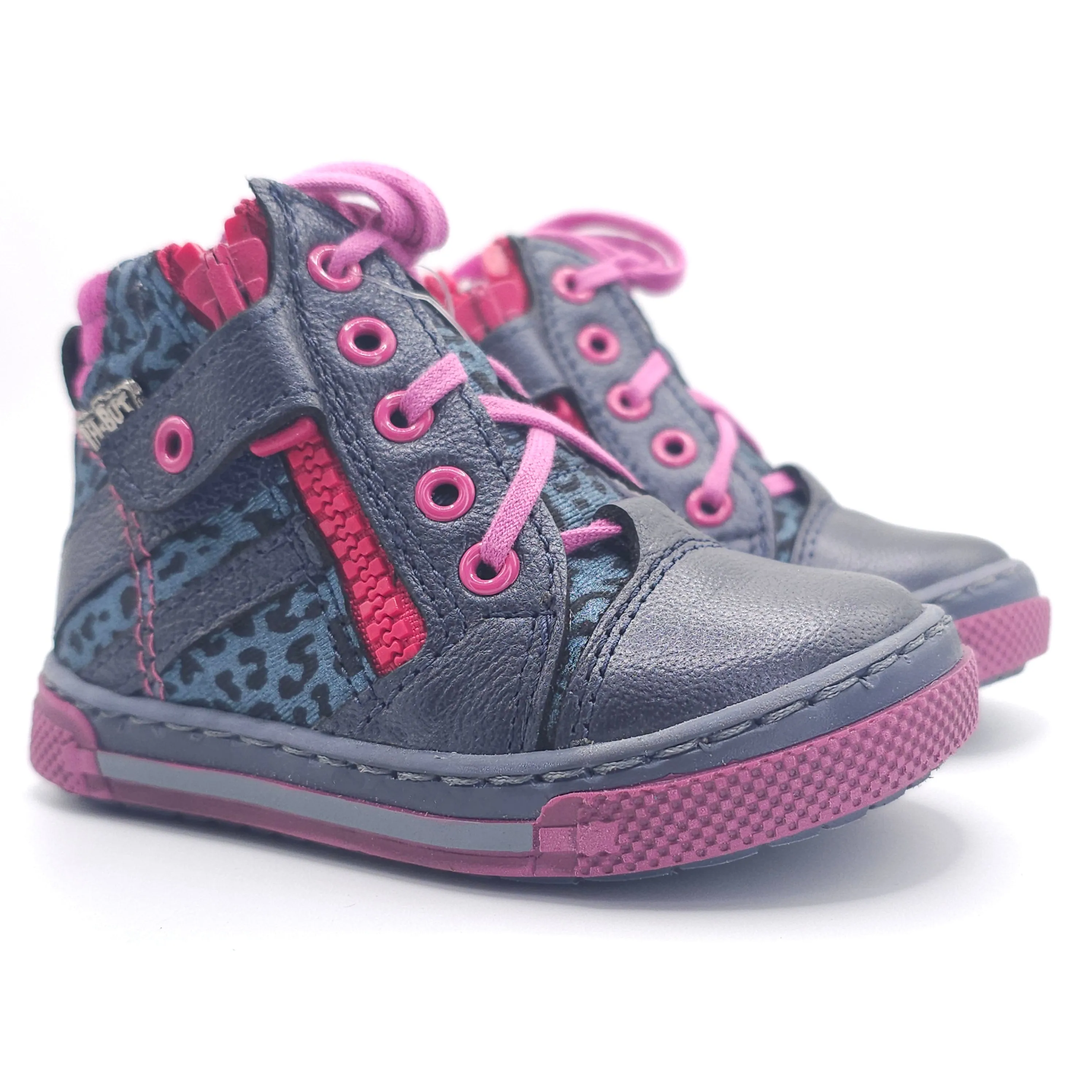 Girls High Zip Shoe In Navy and Pink