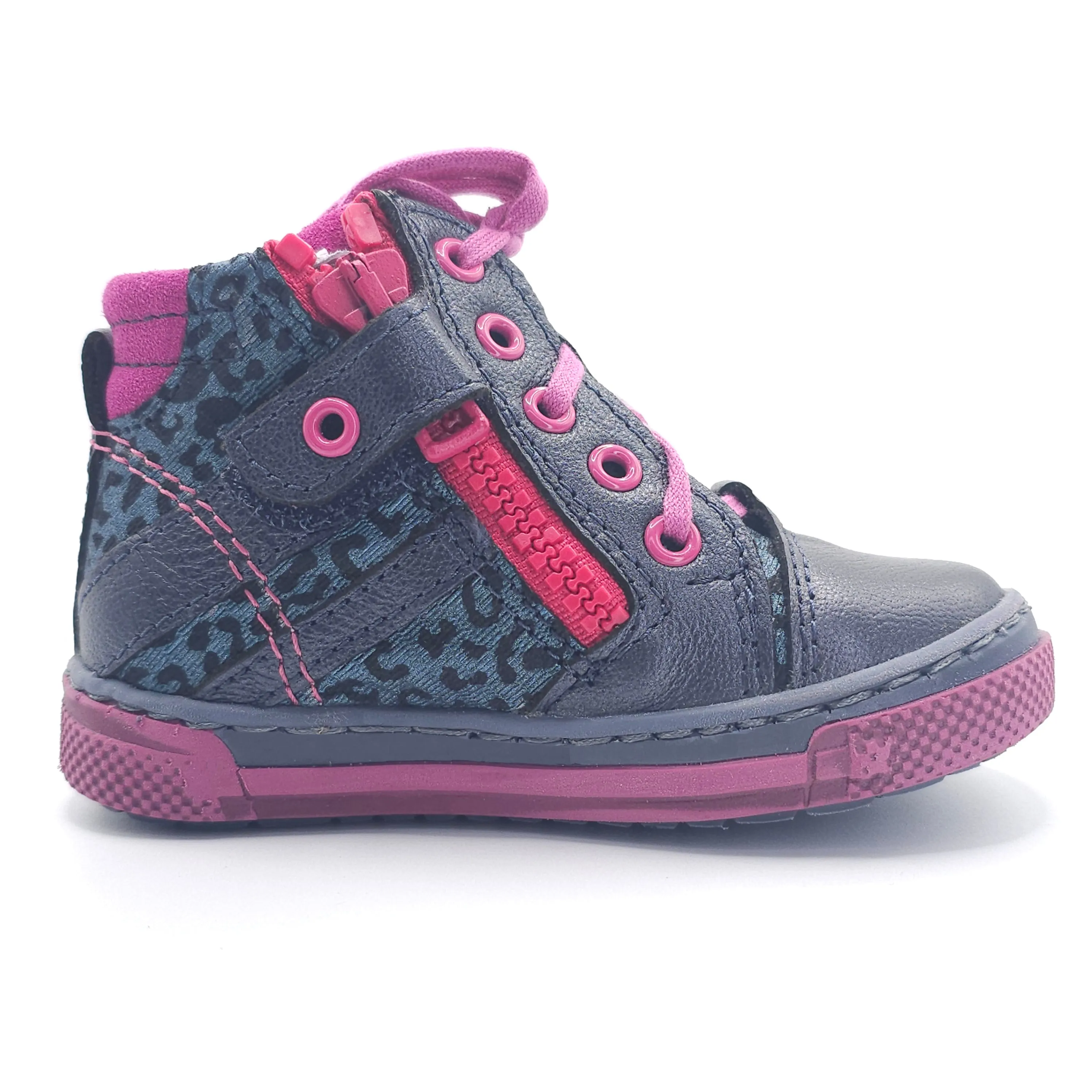 Girls High Zip Shoe In Navy and Pink