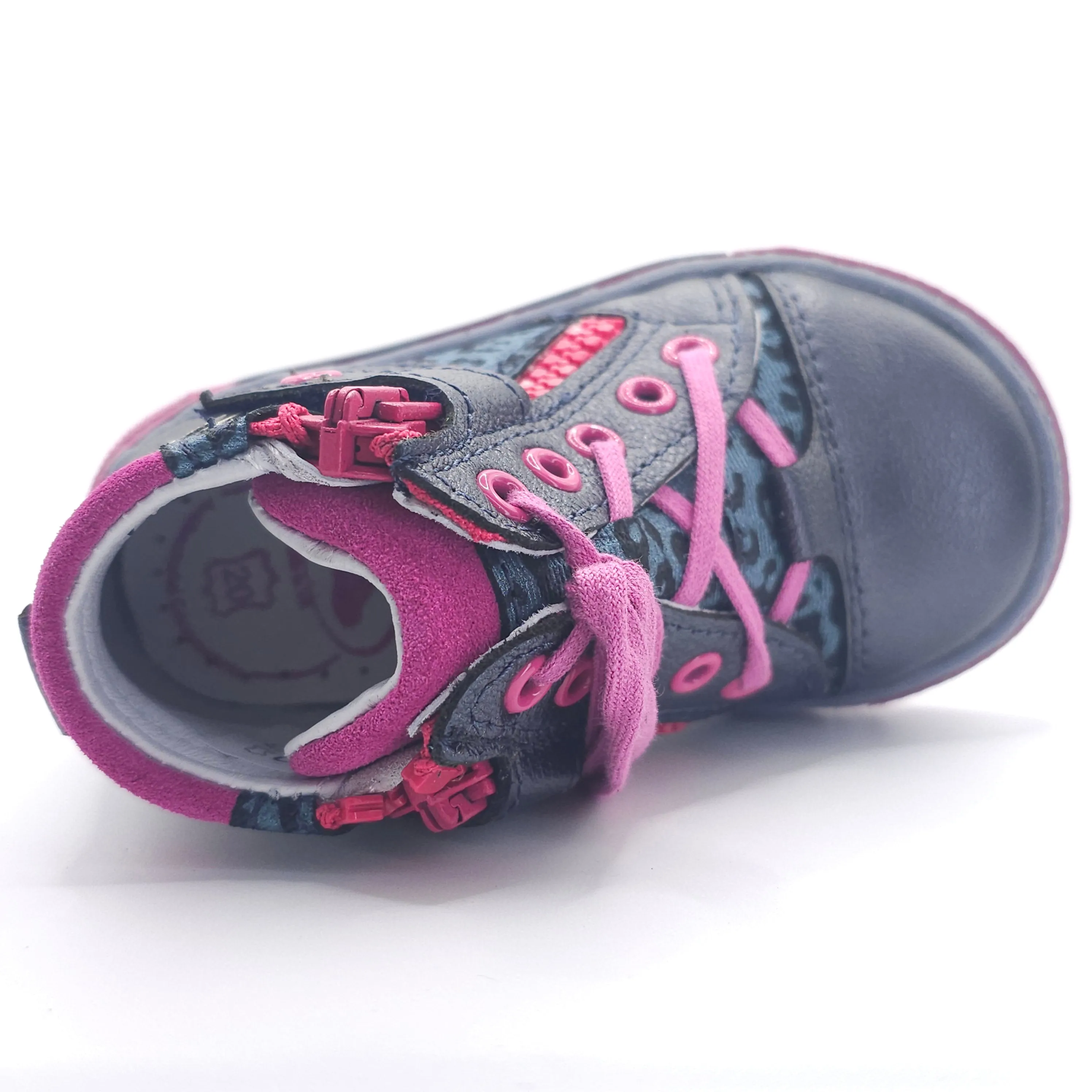 Girls High Zip Shoe In Navy and Pink