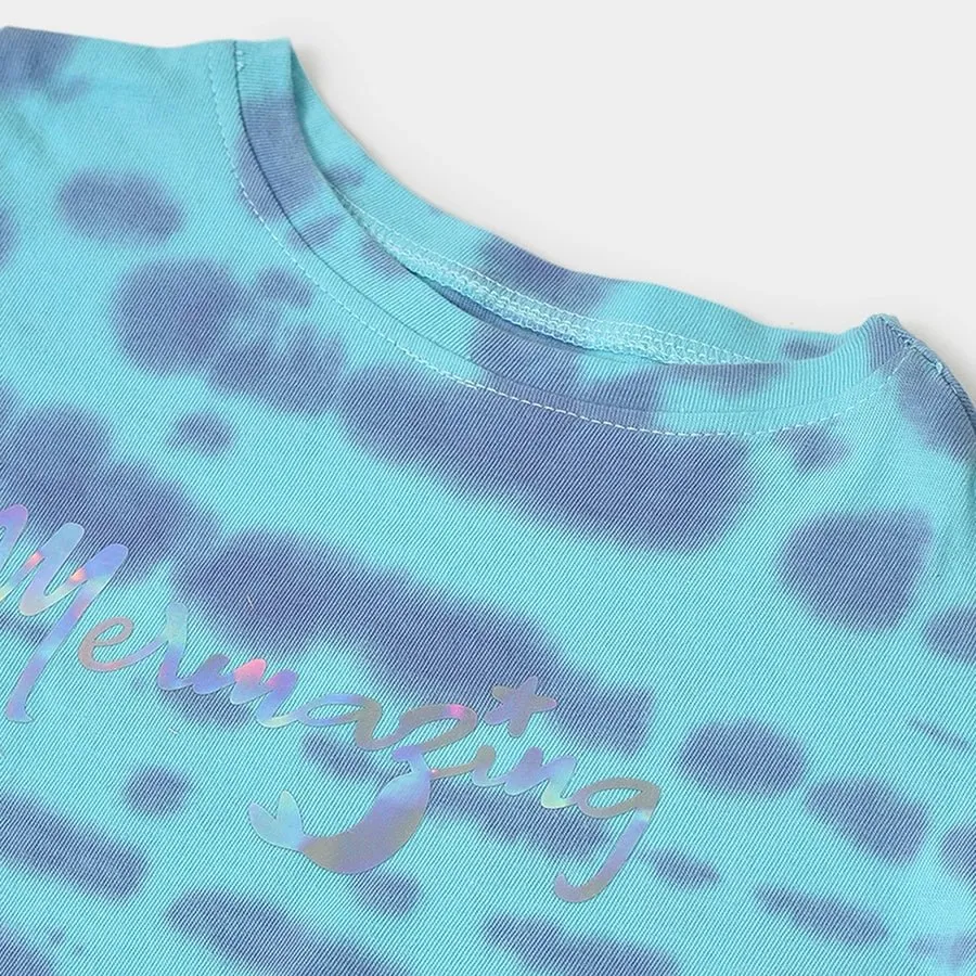 Girls Tie & Dyed T-Shirt- Purple & Blue