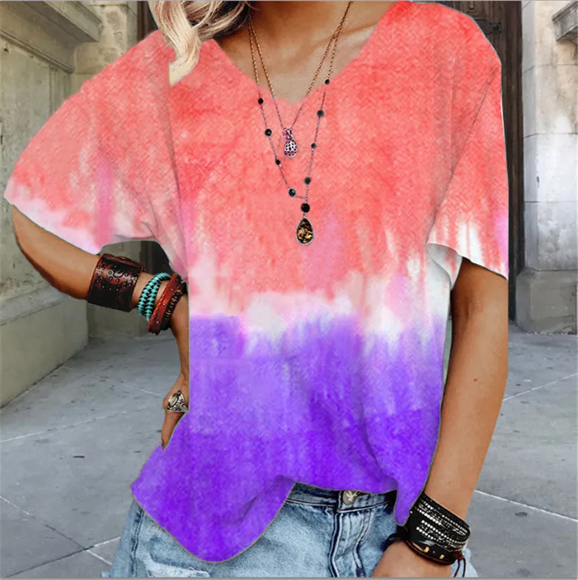 Gradient print loose T-shirt