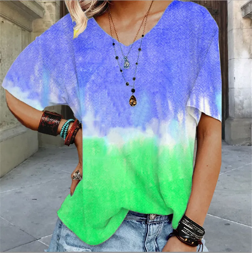 Gradient print loose T-shirt