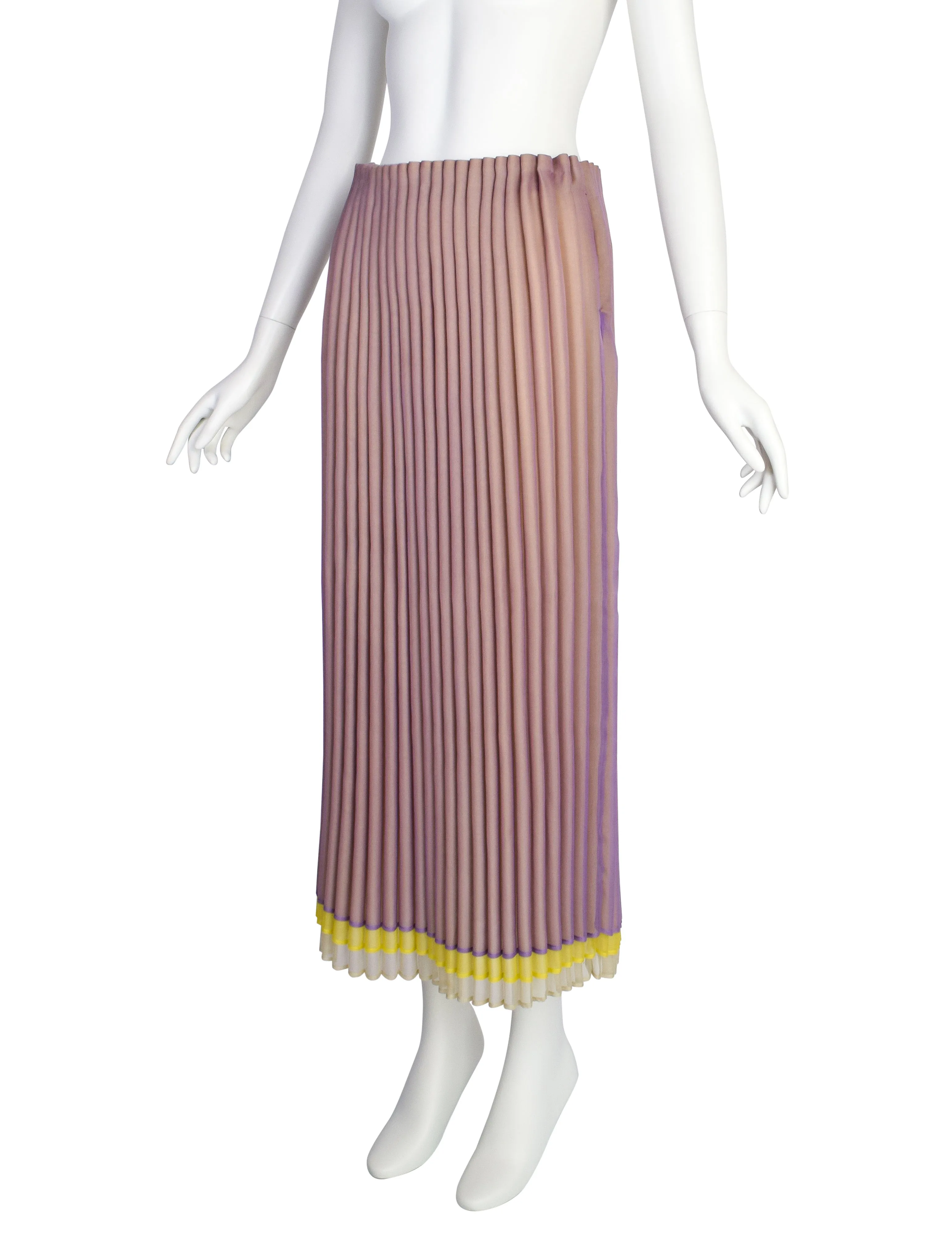 Issey Miyake Vintage Lavender Yellow Beige Rounded Scallop Pleated Skirt