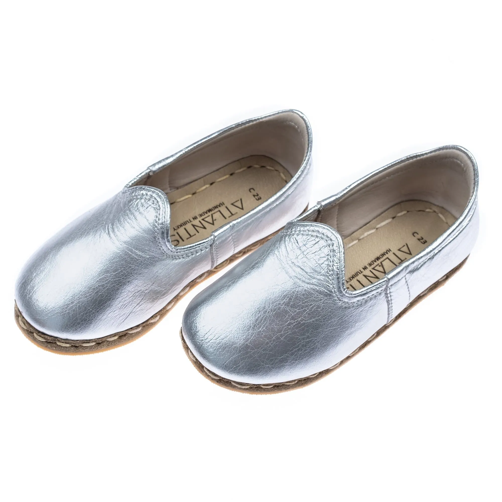 Kids Silver Leather Shoes