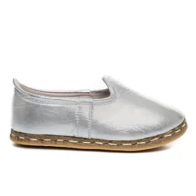 Kids Silver Leather Shoes