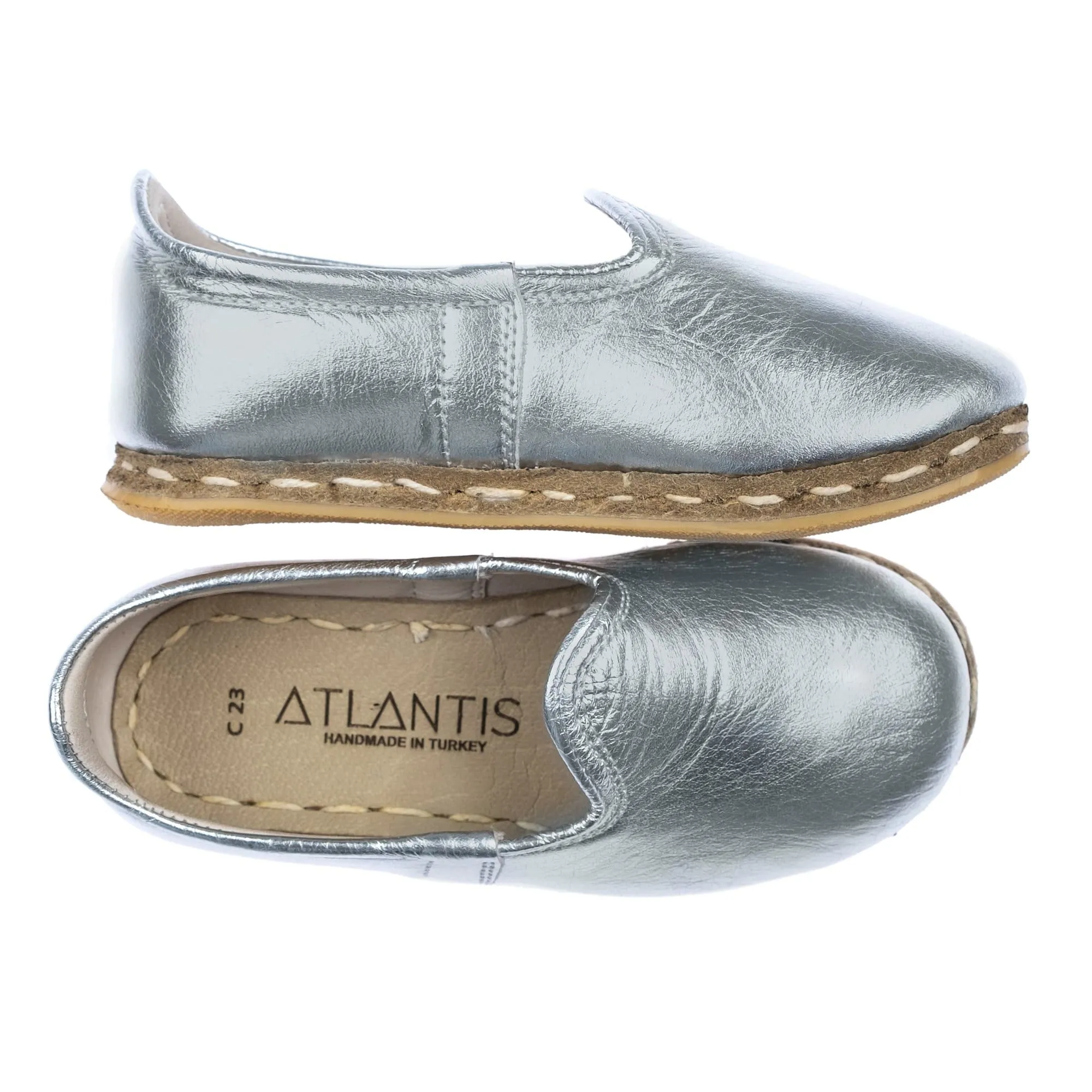 Kids Silver Leather Shoes