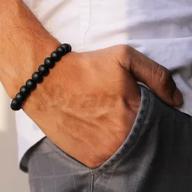 Matte Black Natural Crystals Bracelet For Men