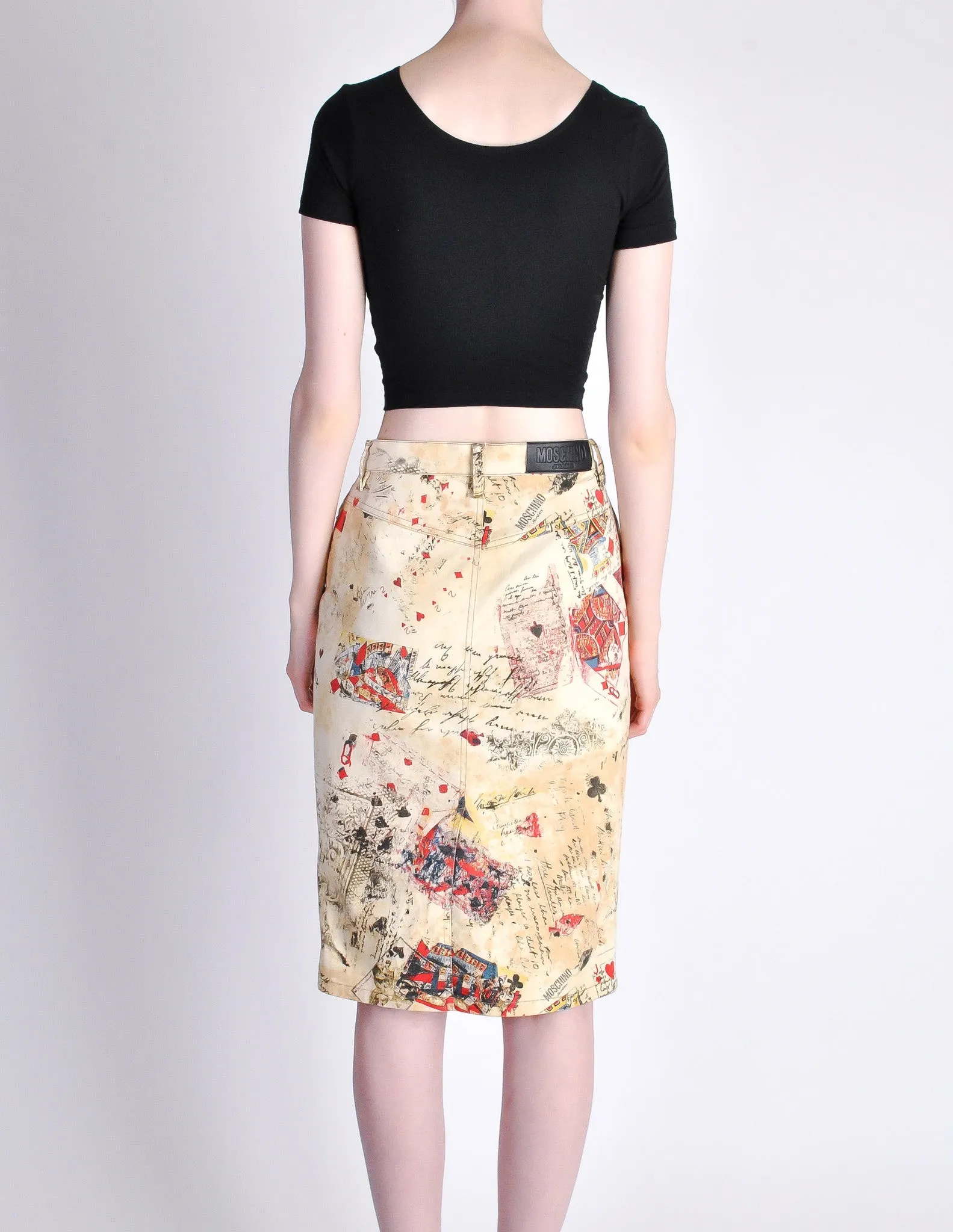 Moschino Vintage Beige Card Suits Print Skirt