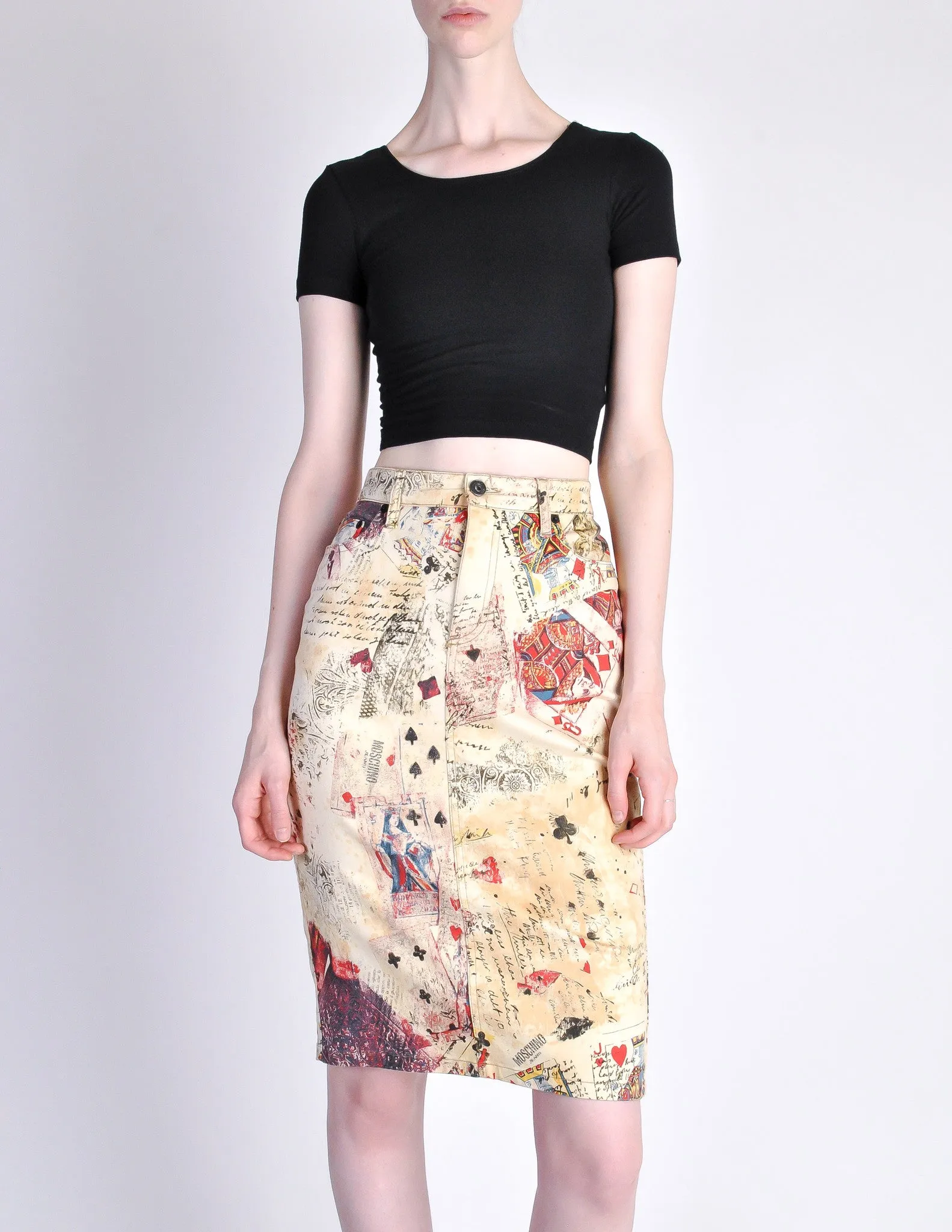 Moschino Vintage Beige Card Suits Print Skirt