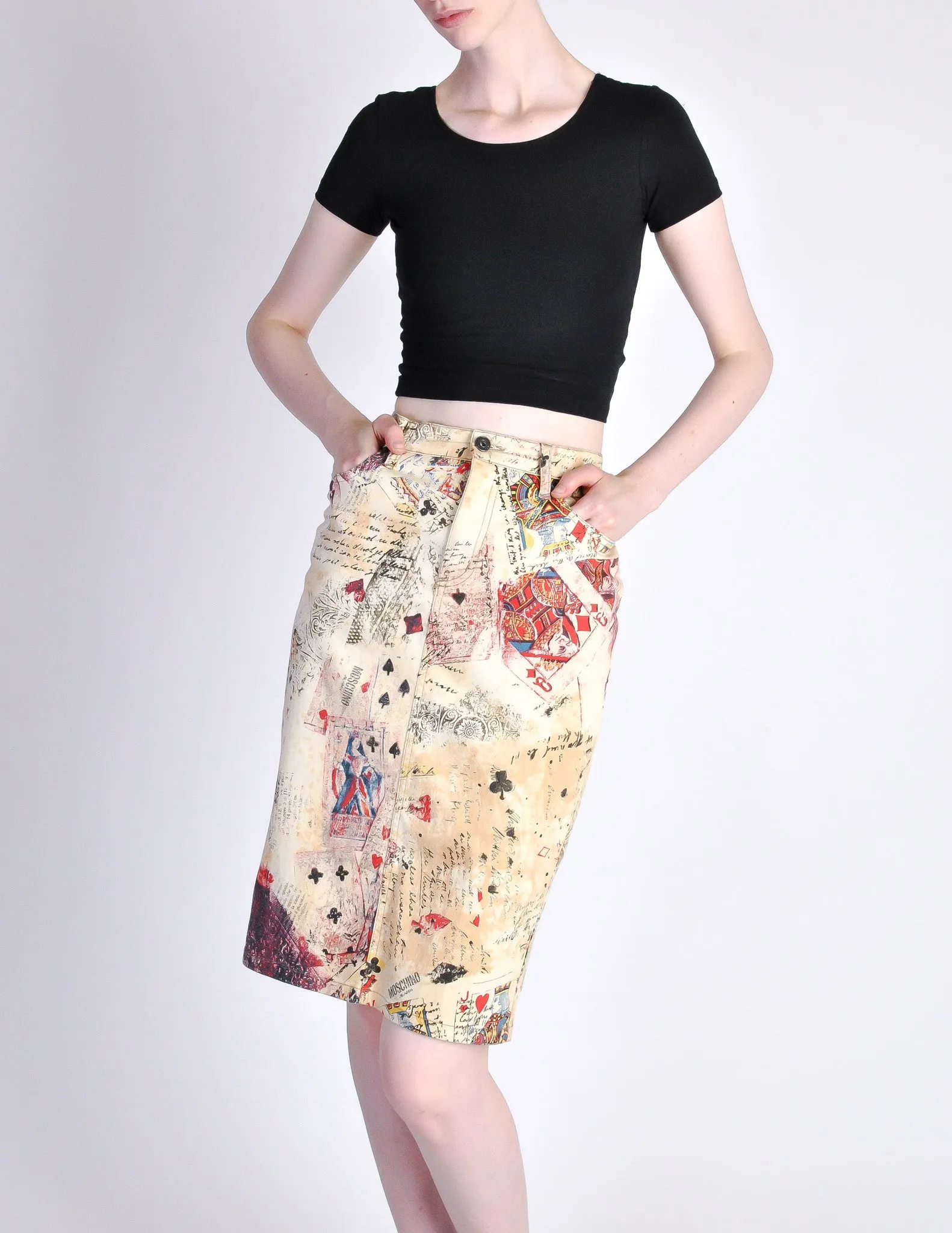 Moschino Vintage Beige Card Suits Print Skirt