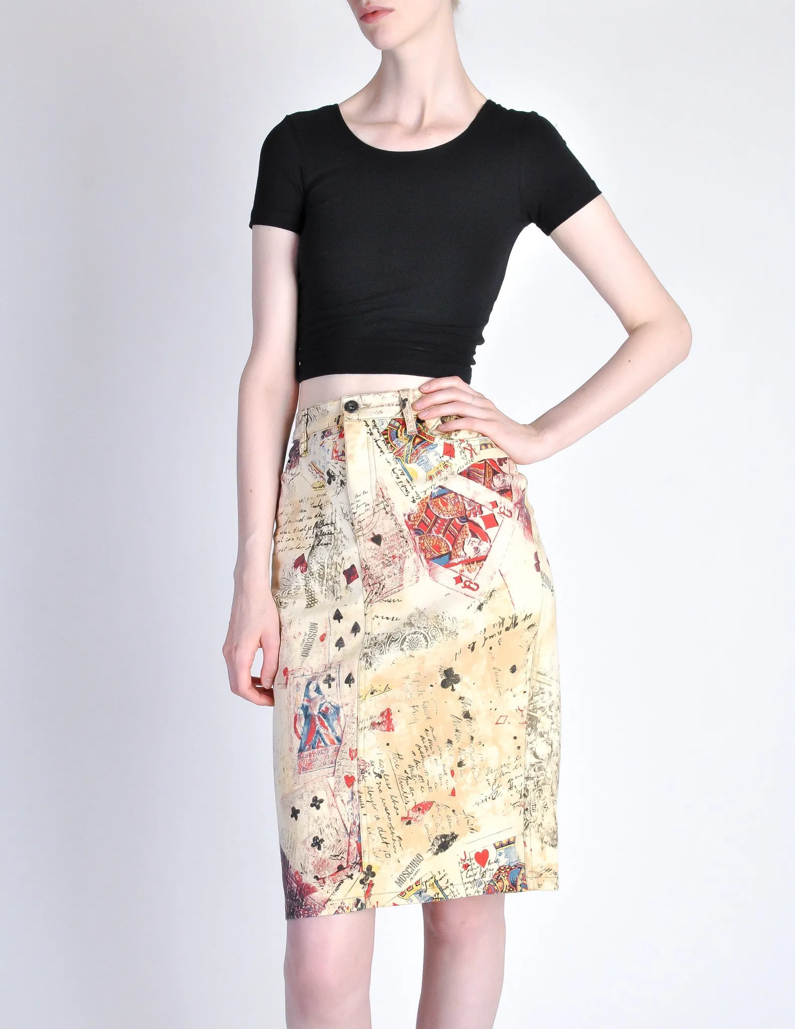 Moschino Vintage Beige Card Suits Print Skirt