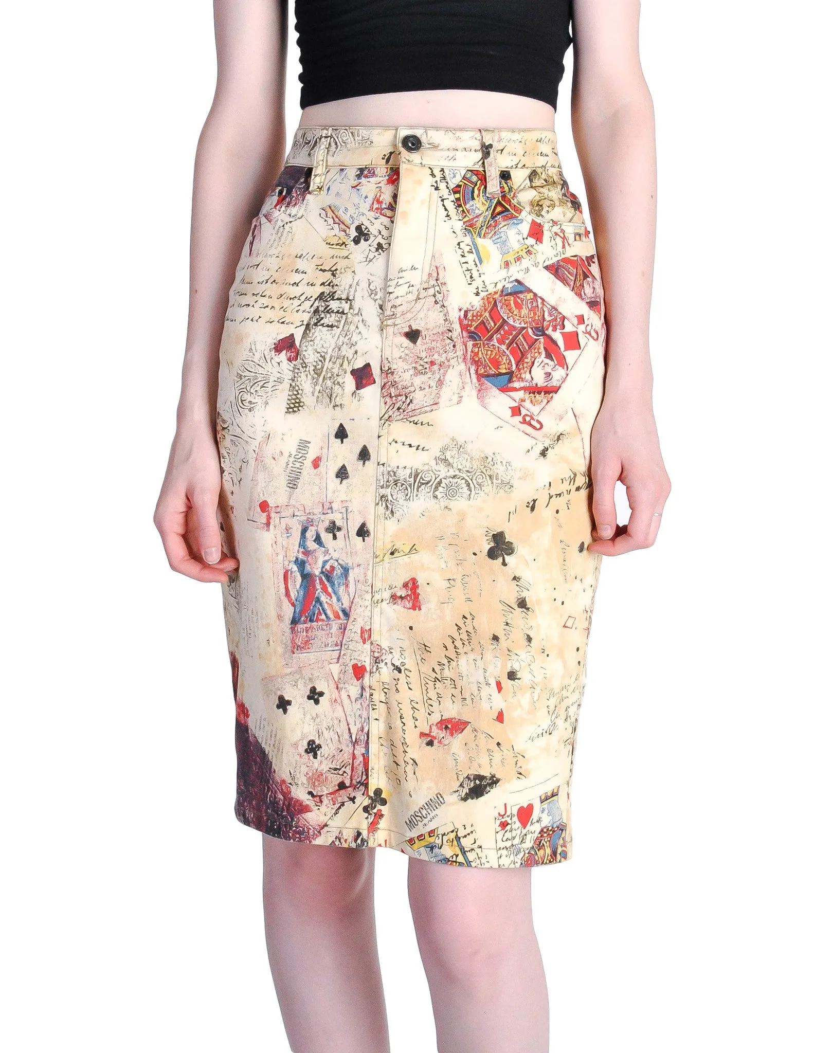 Moschino Vintage Beige Card Suits Print Skirt