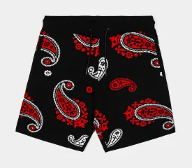 Paisley Knit Mens Shorts (Black/Red)