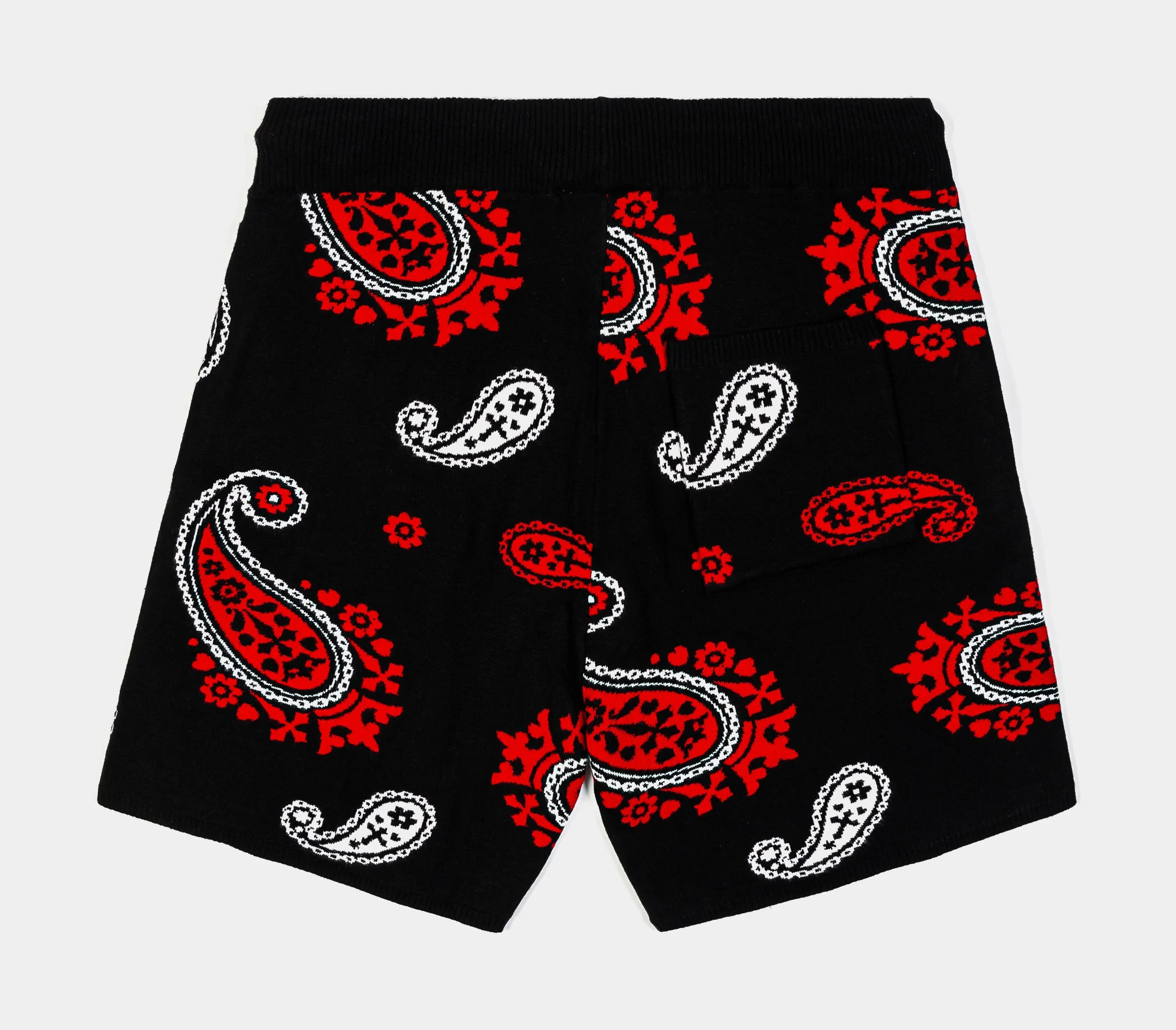 Paisley Knit Mens Shorts (Black/Red)